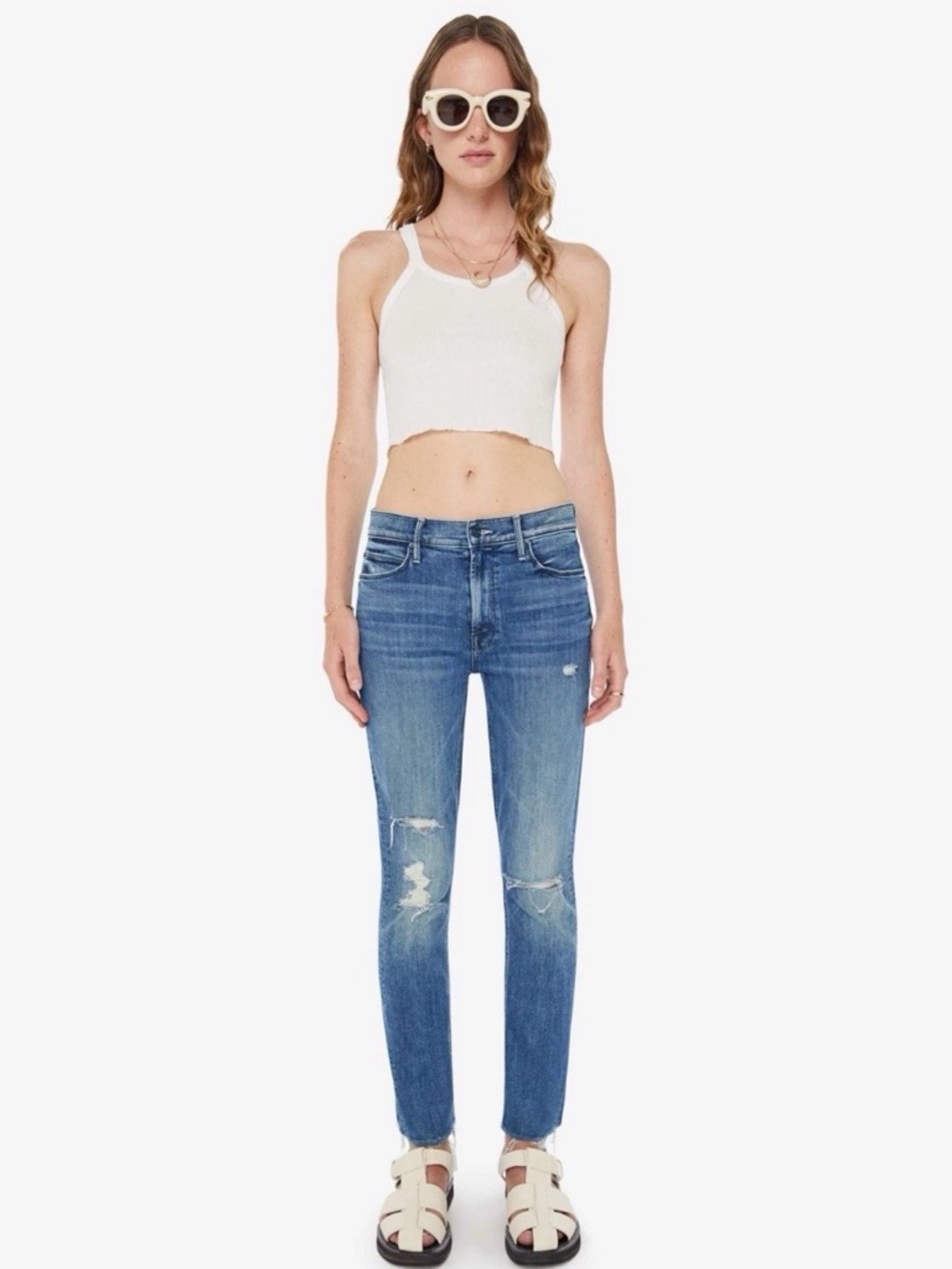 MOTHER Jeans The Mid Rise Dazzler Ankle Fray Weekend Warrior Women's Size 26